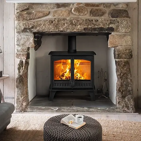 Burning Embers stone fireplace